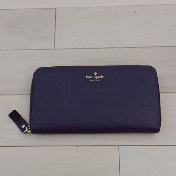 Kate Spade New York Womens Larchmont Avenue Neda Zip Around Leather Wallet Blue - Picture 1 of 4